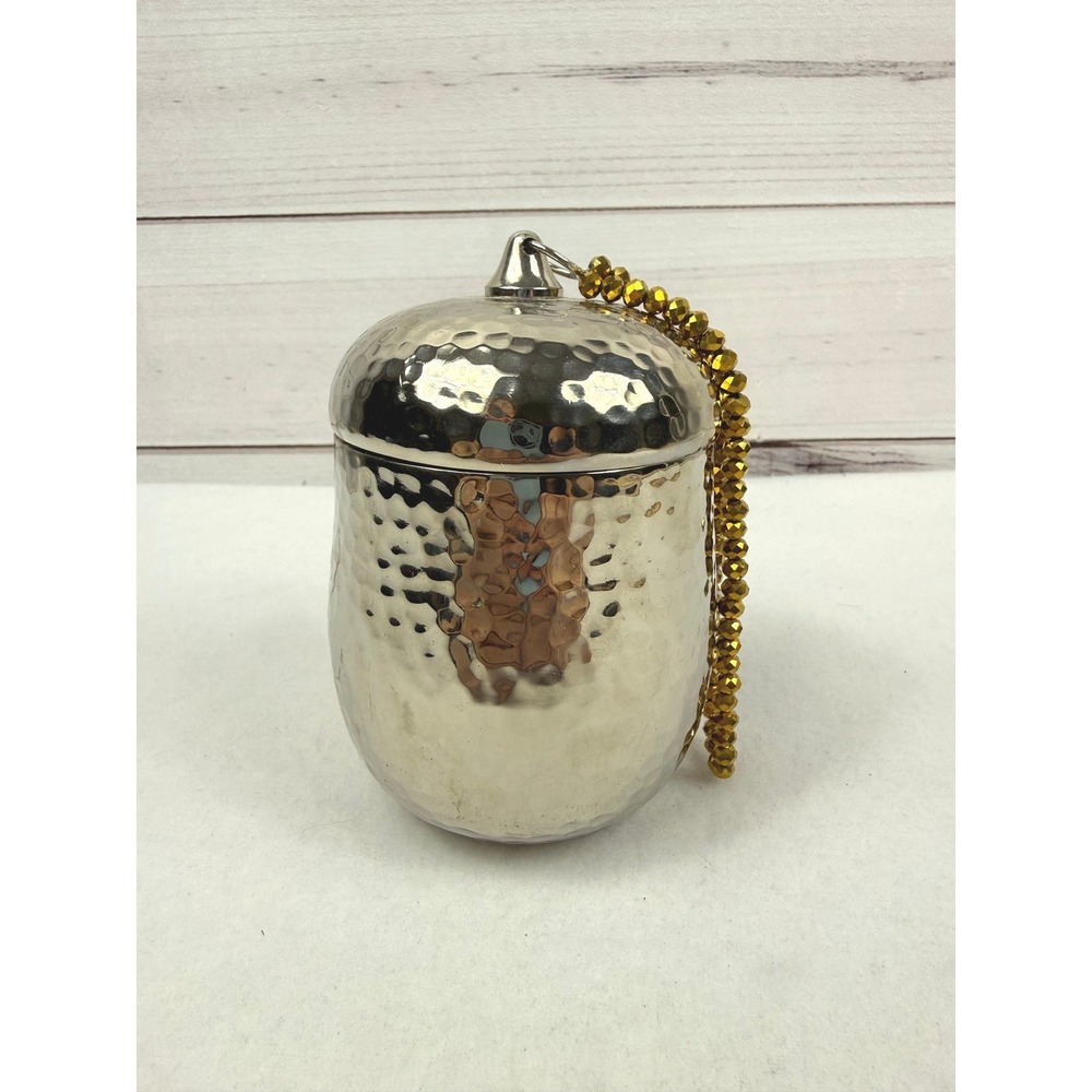 Tozali Home Acorn Shaped Scented Candle Silver‎ Hammered Finish NEW 12oz
